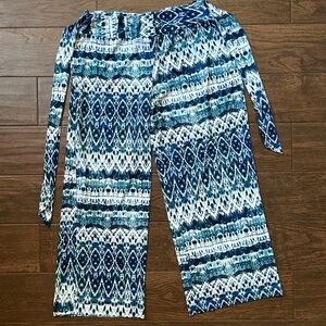 Blue Patterned high waisted wide fit Women's Pants